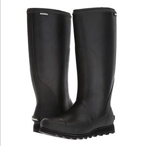 New Sorel Tall Joan Black Rubber Rain Boots Waterproof Size 5.5